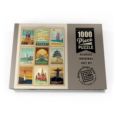 World Travel, Collage, Vintage Poster 1000 Puzzle Schachtel Ansicht3