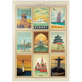 Darstellung des Puzzle Motivs World Travel, Collage, Vintage Poster - Puzzleteile: 1000