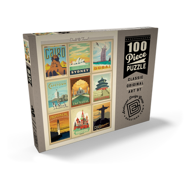 World Travel, Collage, Vintage Poster 100 Puzzle Schachtel Ansicht2