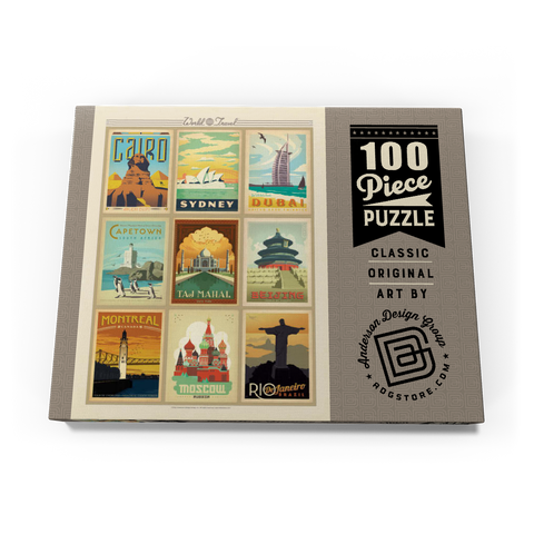 World Travel, Collage, Vintage Poster 100 Puzzle Schachtel Ansicht3