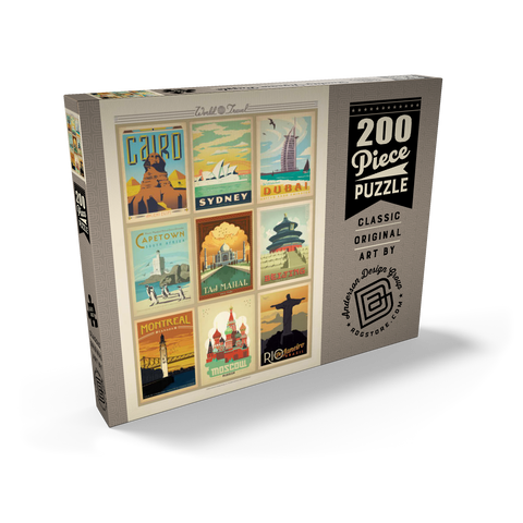 World Travel, Collage, Vintage Poster 200 Puzzle Schachtel Ansicht2