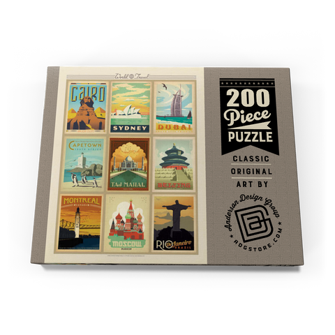 World Travel, Collage, Vintage Poster 200 Puzzle Schachtel Ansicht3