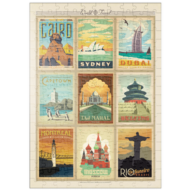 Darstellung des Puzzle-Motivs World Travel, Collage, Vintage Poster – Puzzleteile: 200