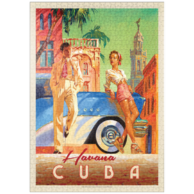 Darstellung des Puzzle Motivs Kuba: Havanna-Schatten, Vintage Poster - Puzzleteile: 1000