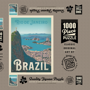 Brazil: Rio de Janeiro Harbor View, Vintage Poster 1000 Puzzle Schachtel 3D Modell