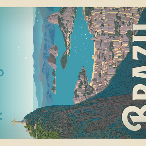 Brazil: Rio de Janeiro Harbor View, Vintage Poster 100 Puzzle 3D Modell