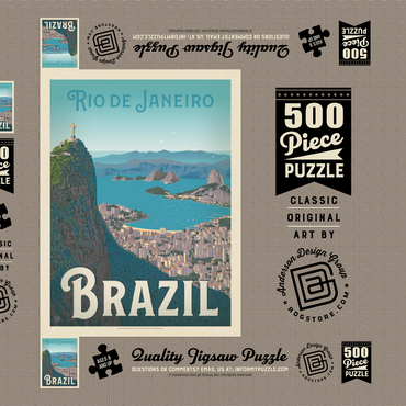 Brazil: Rio de Janeiro Harbor View, Vintage Poster 500 Puzzle Schachtel 3D Modell