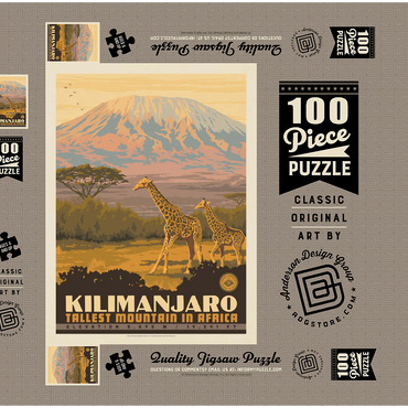 Kilimanjaro: Tallest Mountain in Africa, Vintage Poster 100 Puzzle Schachtel 3D Modell