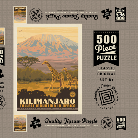 Kilimanjaro: Tallest Mountain in Africa, Vintage Poster 500 Puzzle Schachtel 3D Modell