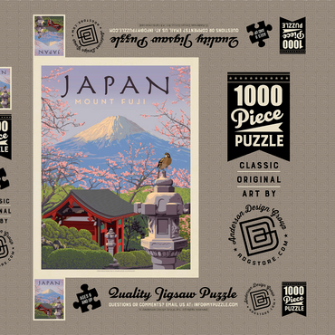 Japan: Mount Fuji, Vintage Poster 1000 Puzzle Schachtel 3D Modell