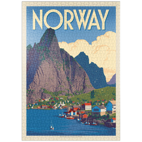 Darstellung des Puzzle Motivs Norwegen: Das Land der Fjorde, Vintage Poster - Puzzleteile: 1000