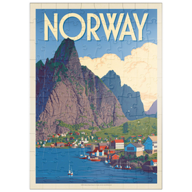 Darstellung des Puzzle Motivs Norwegen: Das Land der Fjorde, Vintage Poster - Puzzleteile: 100