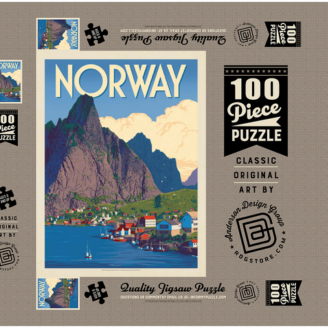 Norway: The Land of Fjords, Vintage Poster 100 Puzzle Schachtel 3D Modell