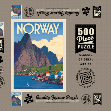 Norway: The Land of Fjords, Vintage Poster 500 Puzzle Schachtel 3D Modell