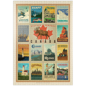 Darstellung des Puzzle-Motivs Kanada Reisen, Collage, Vintage Poster – Puzzleteile: 1000
