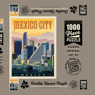 Mexico: Mexico City, Vintage Poster 1000 Puzzle Schachtel 3D Modell