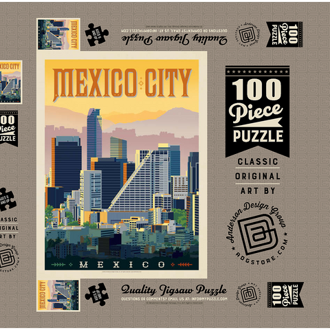 Mexico: Mexico City, Vintage Poster 100 Puzzle Schachtel 3D Modell