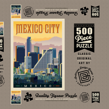 Mexico: Mexico City, Vintage Poster 500 Puzzle Schachtel 3D Modell