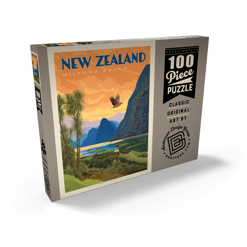 New Zealand: Milford Sound, Vintage Poster 100 Puzzle Schachtel Ansicht2