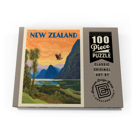 New Zealand: Milford Sound, Vintage Poster 100 Puzzle Schachtel Ansicht3
