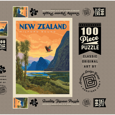 New Zealand: Milford Sound, Vintage Poster 100 Puzzle Schachtel 3D Modell