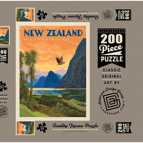 New Zealand: Milford Sound, Vintage Poster 200 Puzzle Schachtel 3D Modell