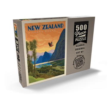New Zealand: Milford Sound, Vintage Poster 500 Puzzle Schachtel Ansicht2