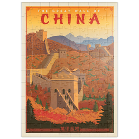 Darstellung des Puzzle Motivs China: Große Mauer, Vintage Poster - Puzzleteile: 100