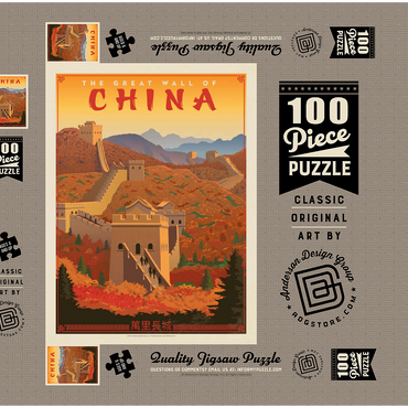 China: Great Wall, Vintage Poster 100 Puzzle Schachtel 3D Modell