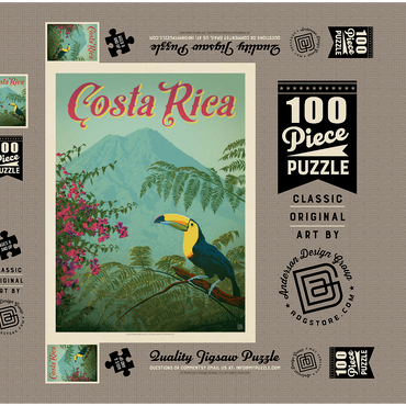 Costa Rica: Toucan in the jungle, Vintage Poster 100 Puzzle Schachtel 3D Modell