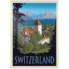 Darstellung des Puzzle-Motivs Schweiz, Vintage Travel Poster – Puzzleteile: 1000
