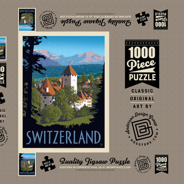 Switzerland, Vintage Travel Poster 1000 Puzzle Schachtel 3D Modell