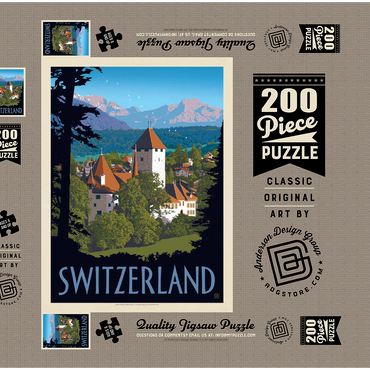 Switzerland, Vintage Travel Poster 200 Puzzle Schachtel 3D Modell
