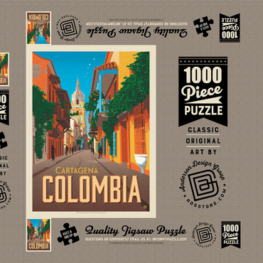 Colombia: Cartagena, Vintage Poster 1000 Puzzle Schachtel 3D Modell