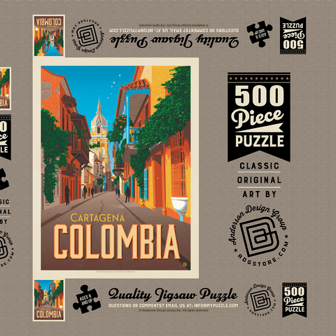 Colombia: Cartagena, Vintage Poster 500 Puzzle Schachtel 3D Modell