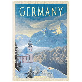 Darstellung des Puzzle Motivs Deutschland: Bayerische Alpen, Vintage Poster - Puzzleteile: 1000