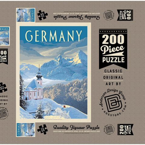 Germany: Bavarian Alps, Vintage Poster 200 Puzzle Schachtel 3D Modell