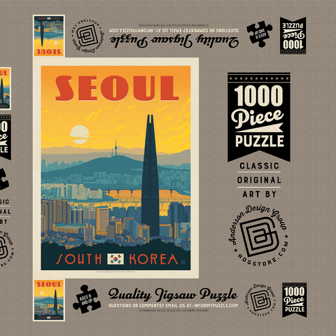South Korea: Seoul, Vintage Poster 1000 Puzzle Schachtel 3D Modell