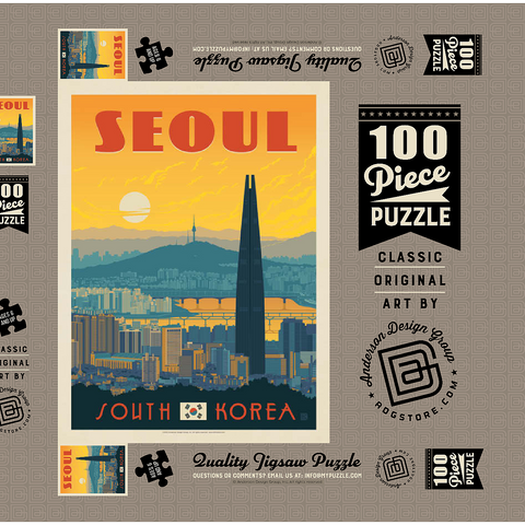 South Korea: Seoul, Vintage Poster 100 Puzzle Schachtel 3D Modell