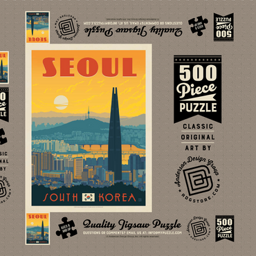 South Korea: Seoul, Vintage Poster 500 Puzzle Schachtel 3D Modell