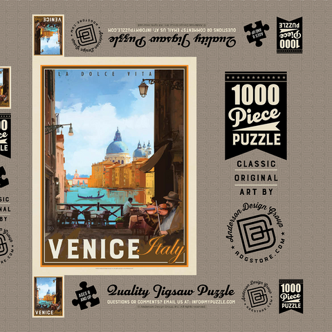 Italy, Venice: La Dolce Vita, Vintage Poster 1000 Puzzle Schachtel 3D Modell