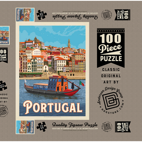 Portugal: Porto District, Vintage Poster 100 Puzzle Schachtel 3D Modell