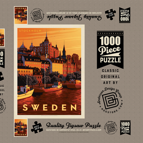 Sweden: Stockholm, Vintage Poster 1000 Puzzle Schachtel 3D Modell