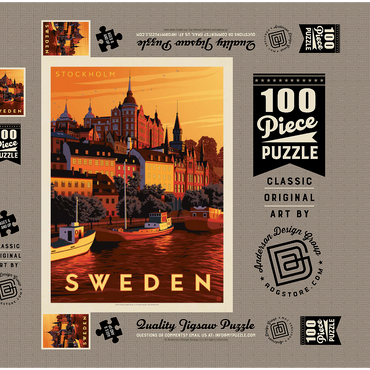 Sweden: Stockholm, Vintage Poster 100 Puzzle Schachtel 3D Modell