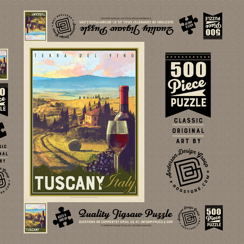 Italy, Tuscany: Terra Del Vino, Vintage Poster 500 Puzzle Schachtel 3D Modell
