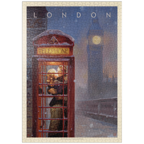 Darstellung des Puzzle-Motivs England: Londoner Telefonzelle, Vintage Poster – Puzzleteile: 1000