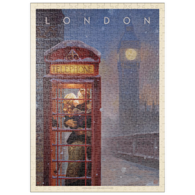 Darstellung des Puzzle-Motivs England: Londoner Telefonzelle, Vintage Poster – Puzzleteile: 500