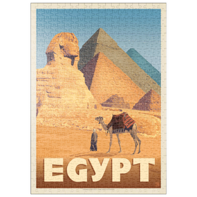 Darstellung des Puzzle-Motivs Ägypten: Pyramiden und die Große Sphinx, Vintage Poster – Puzzleteile: 500