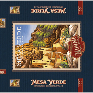 Mesa Verde National Park - Sunrise at Cliff Palace, Vintage Travel Poster 100 Puzzle Schachtel 3D Modell