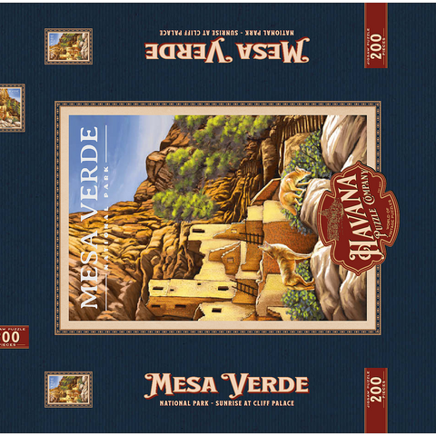 Mesa Verde National Park - Sunrise at Cliff Palace, Vintage Travel Poster 200 Puzzle Schachtel 3D Modell